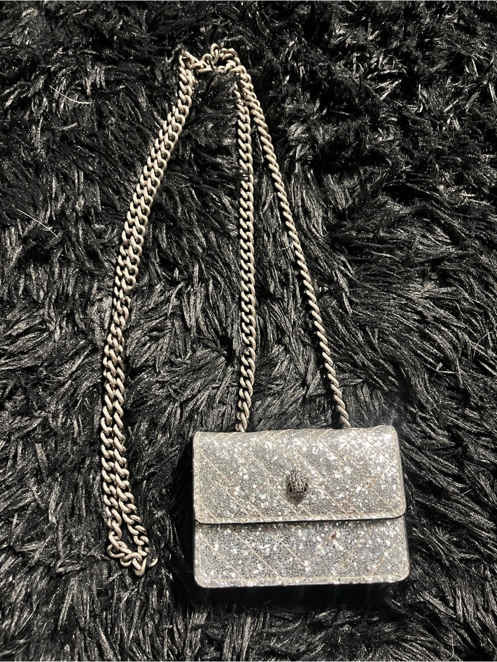 Kurt Geiger Silver Quilted Glitter Chain Crossbody